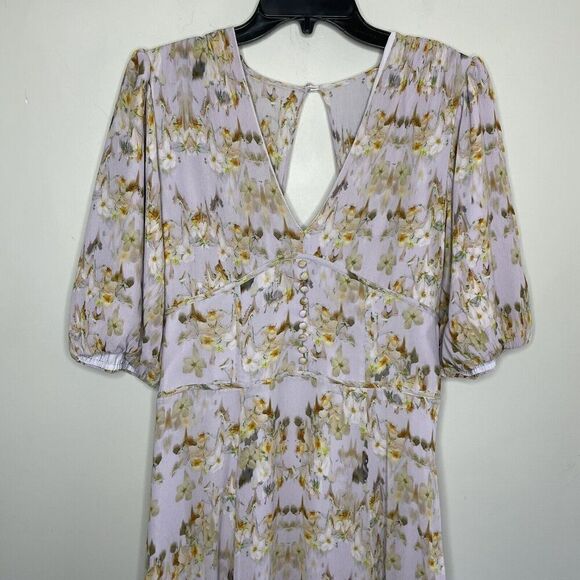 All Saints Floral Midi Dress Wedding Guest Bridesmaid Cream and Gold - Picture 3 of 14